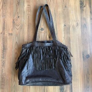 Vintage Brio leatherBlack Fringe Tote Bag